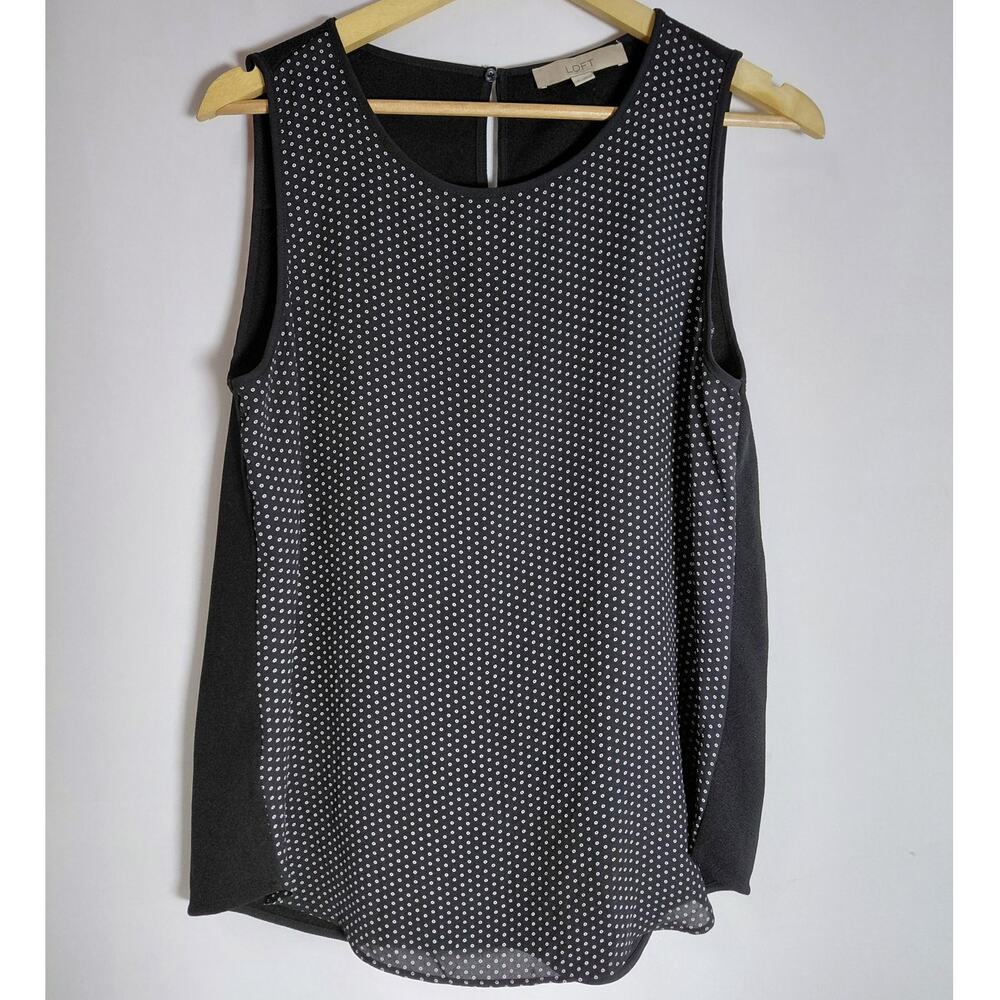 ANN TAYLOR LOFT Black Polka Dot Sleeveless Top Knit Crew Neck Women Size M